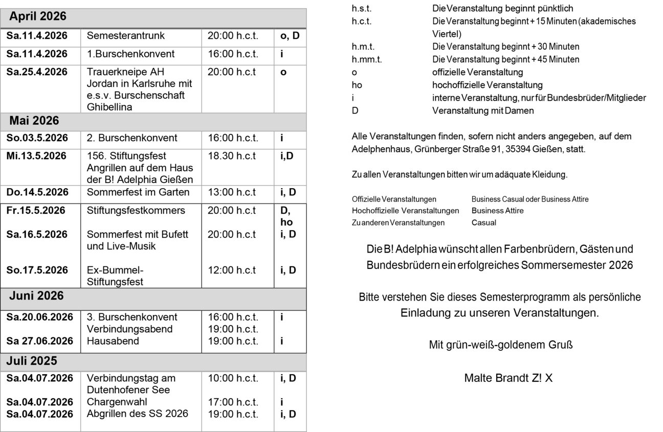 Adelphia Sommer-Semesterprogramm 2026
